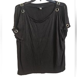 Cable & Gauge Cold Shoulder Short Sleeve Black Grommet Top Sz XL